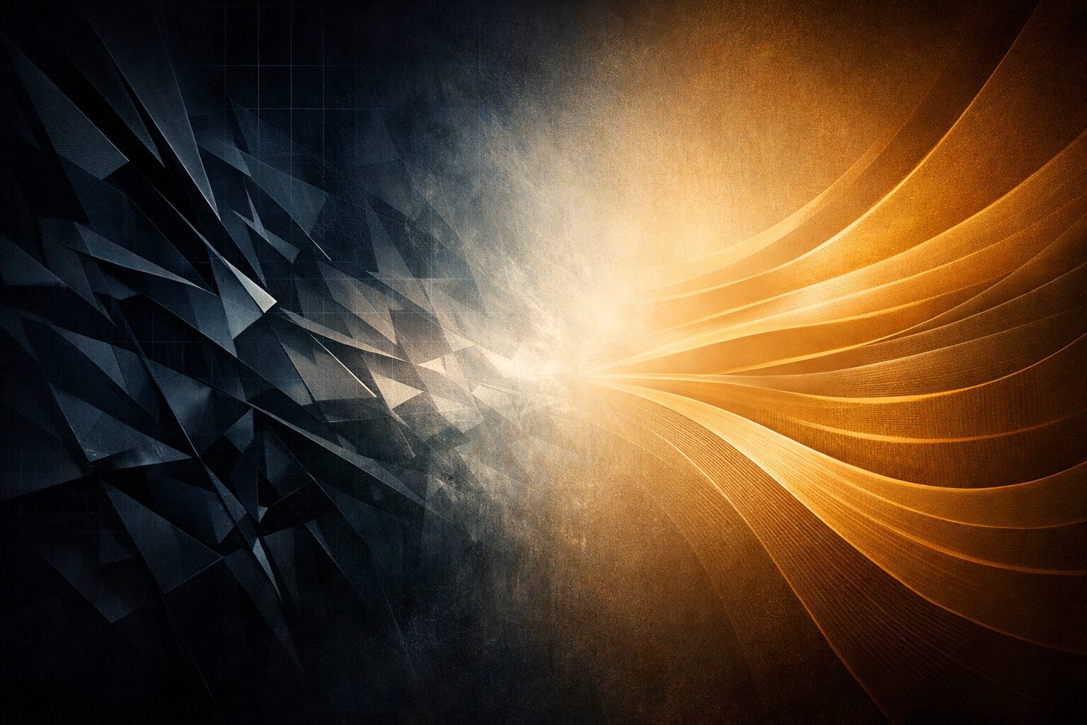 Abstract leadership artwork representing tension resolving into stability when a man stops negotiating with himself